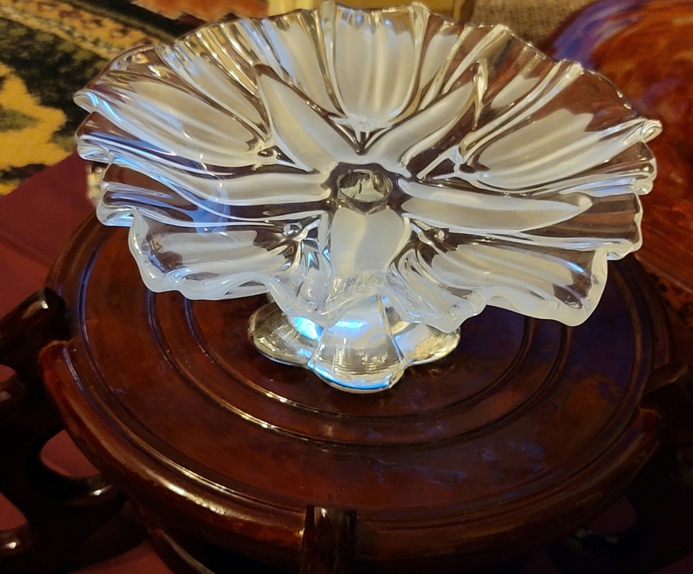 Mikasa Tulips Satin Footed Pedestal Bowl Tulip Shaped Clear Frosted Germany